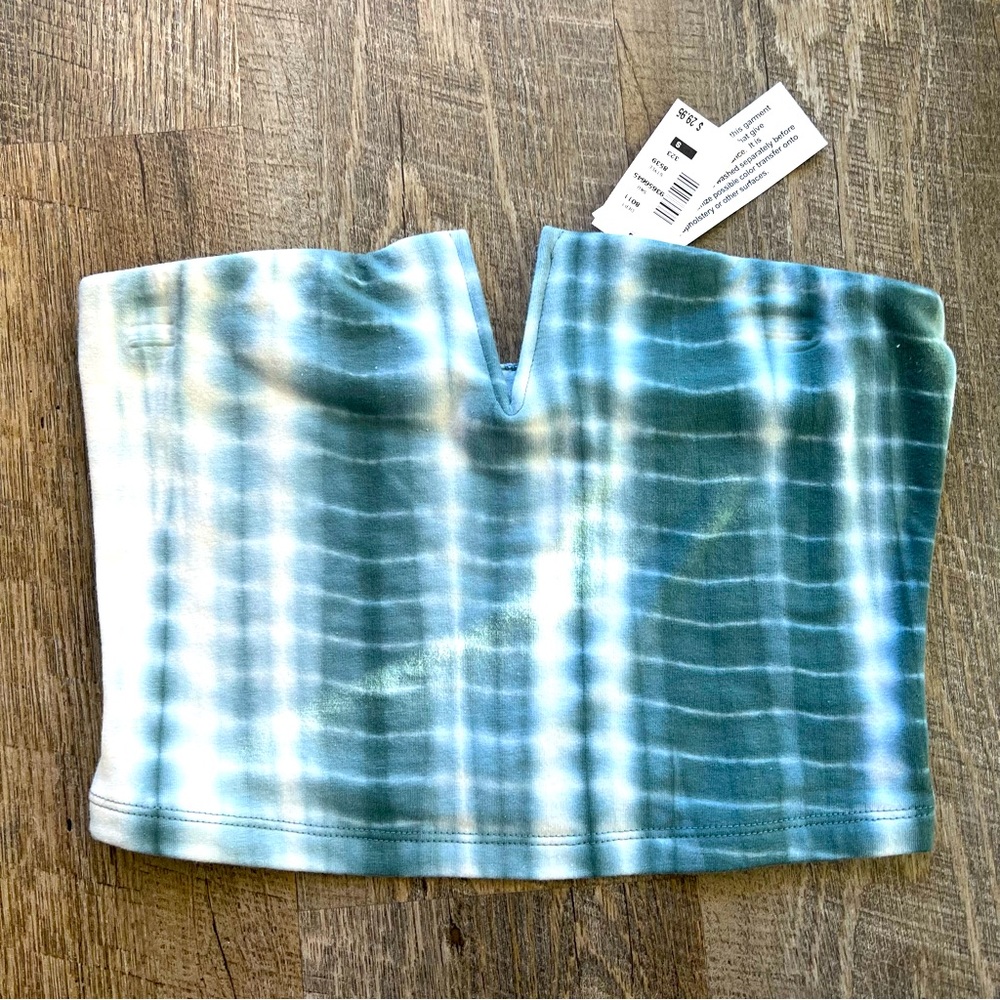 nwt women’s teal / turquoise blue and white tie dye notch strapless tube top
